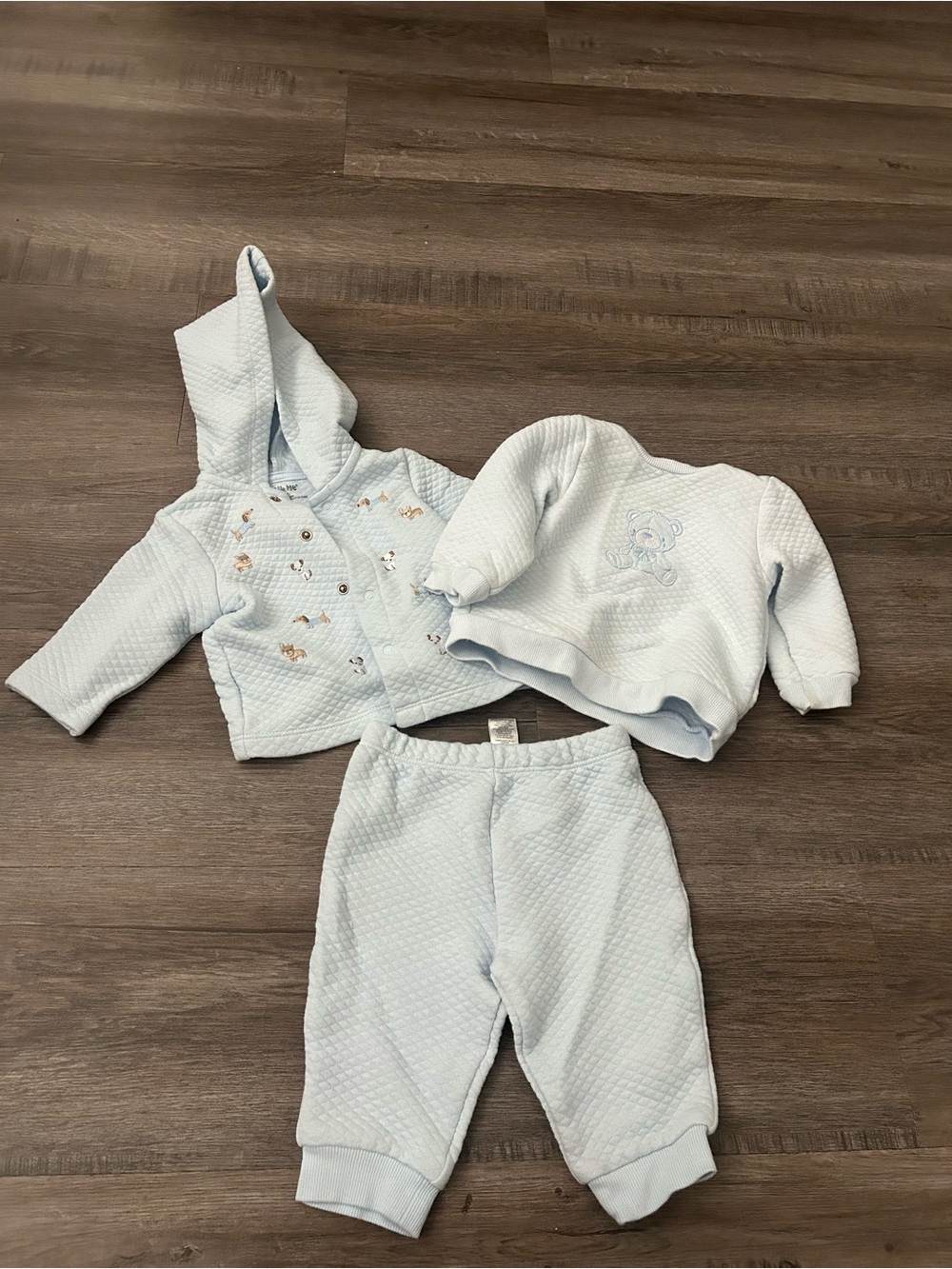 Little Me Quilted Hooded Baby Set in Pale Blue